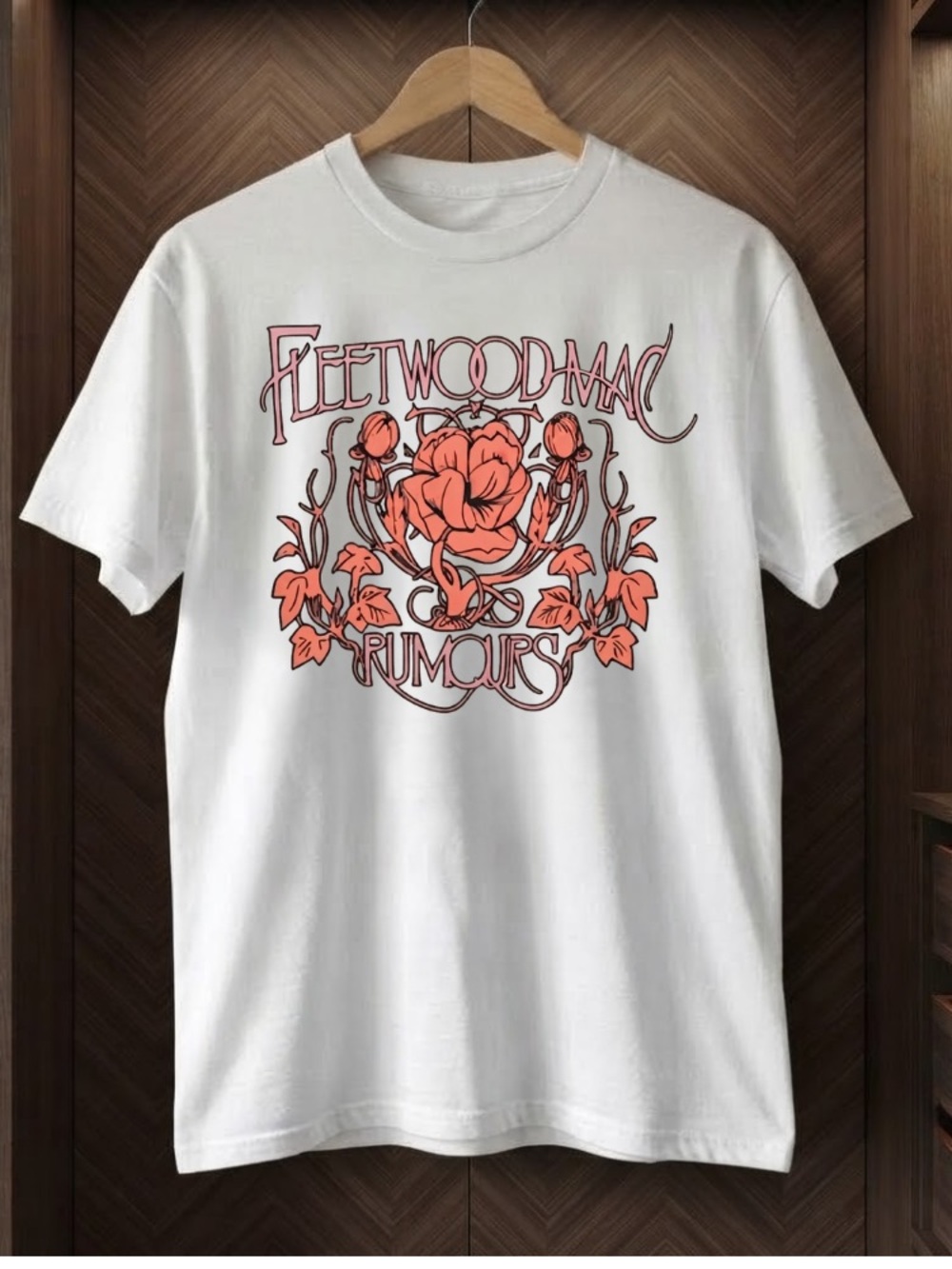 Fleetwood Mac Rumours Album Red Rose Floral Art Rock Band Vintage White T-Shirt